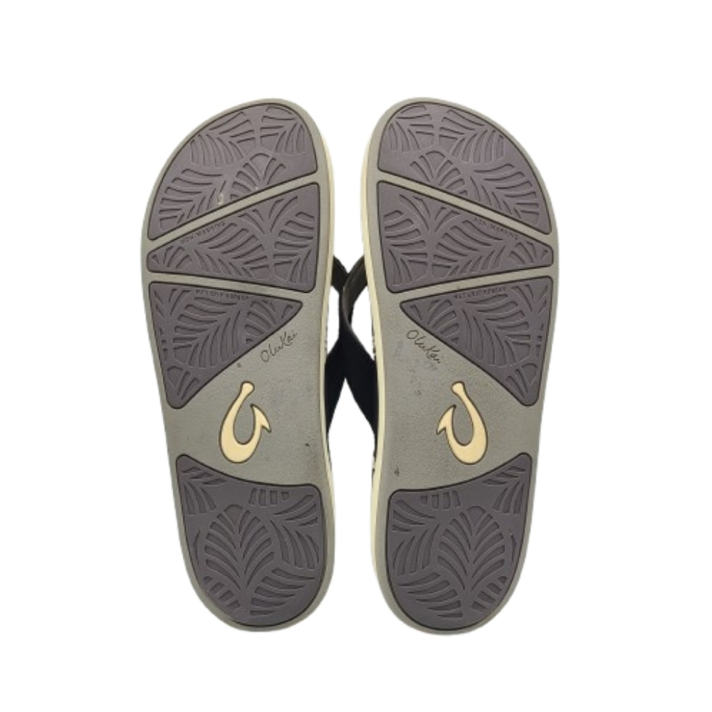 OluKai Nua Pio Camo Flip Flop Sandals Size 10 Black White Gray - Picture 2 of 10